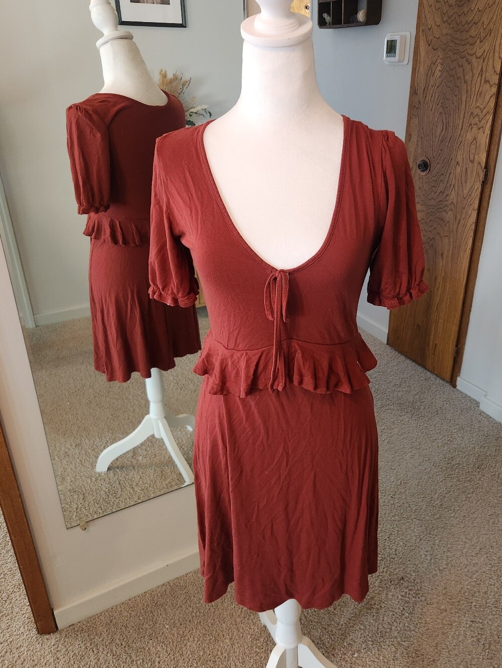 (2 For $30) Ardene Rust Midi Dress with Ruffle Hem